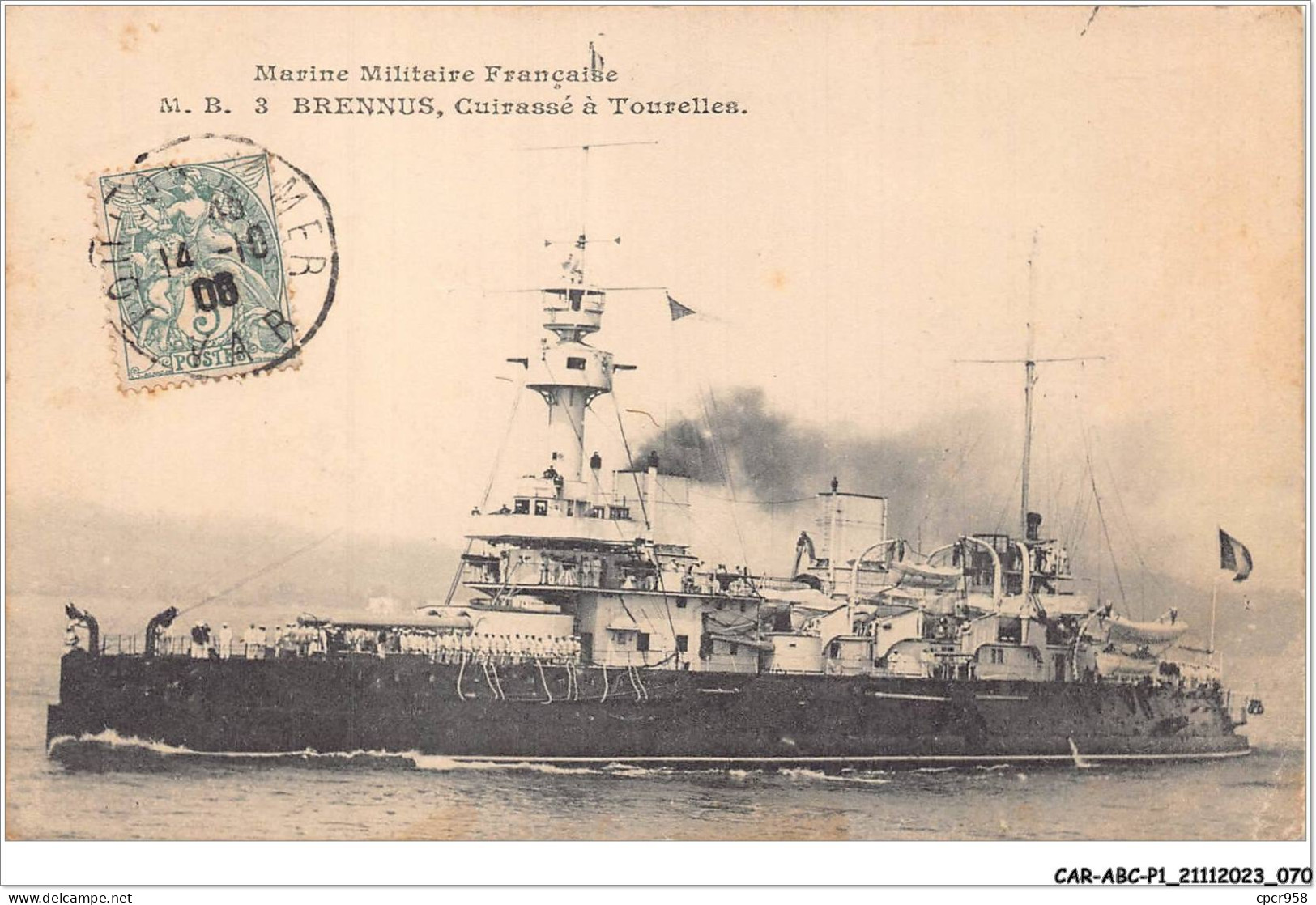 CAR-ABCP1-0036 - BATEAU - MARINE MILITAIRE FRANCAISE - BRENNUS - CUIRASSE A TOURELLES - Steamers