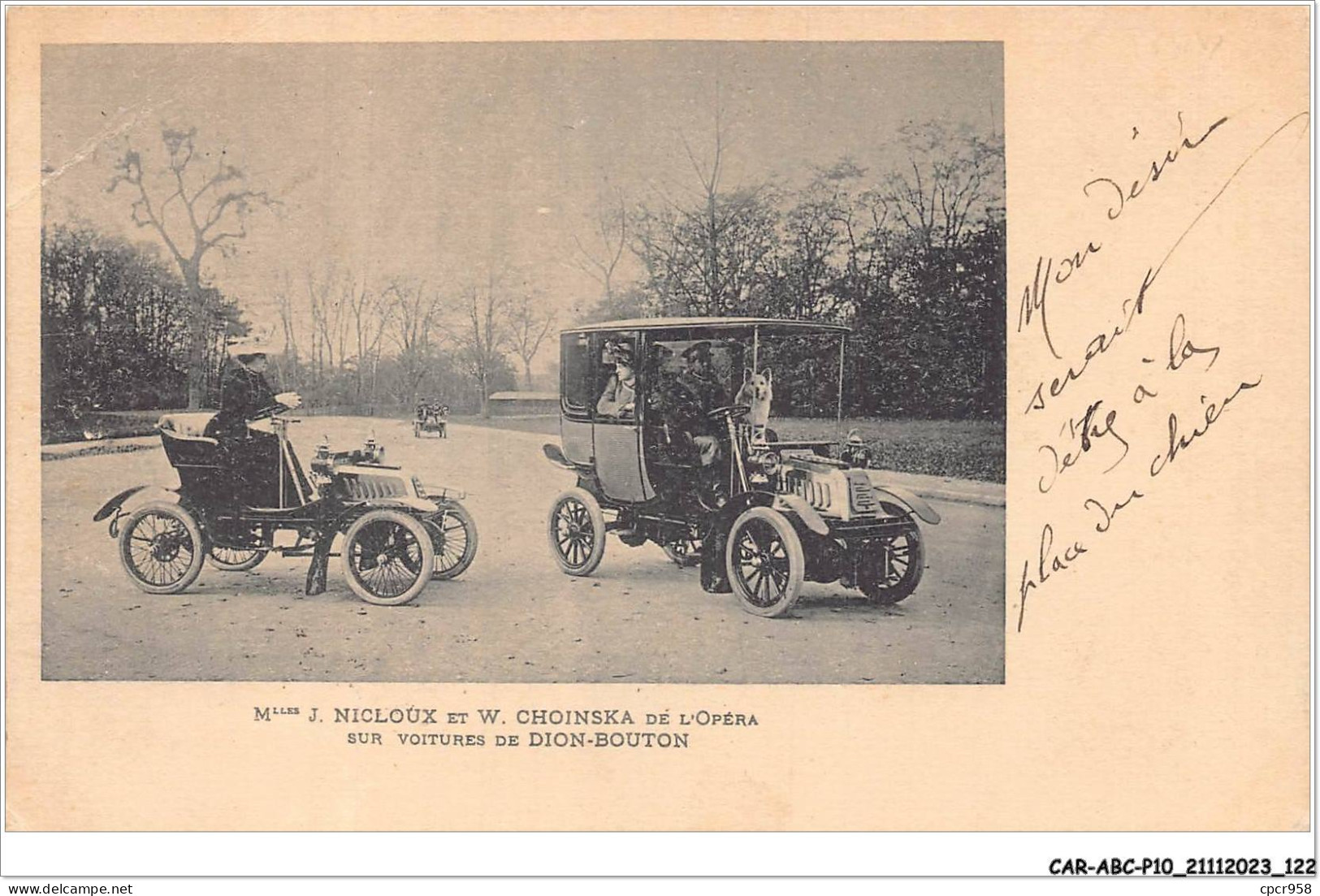 CAR-ABCP10-0963 - AUTOMOBILE - MLLS J NICLOUX ET W CHOINSKA DE L'OPERA SUR VOITURES DE DION-BOUTON - Other & Unclassified