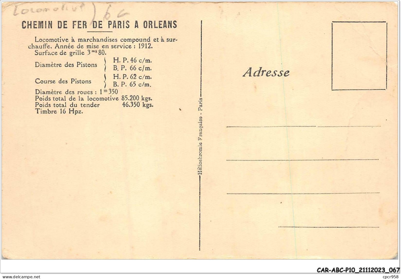 CAR-ABCP10-0936 - TRAIN - CHEMIN DE FER DE PARIS A ORLEANS  - Trenes