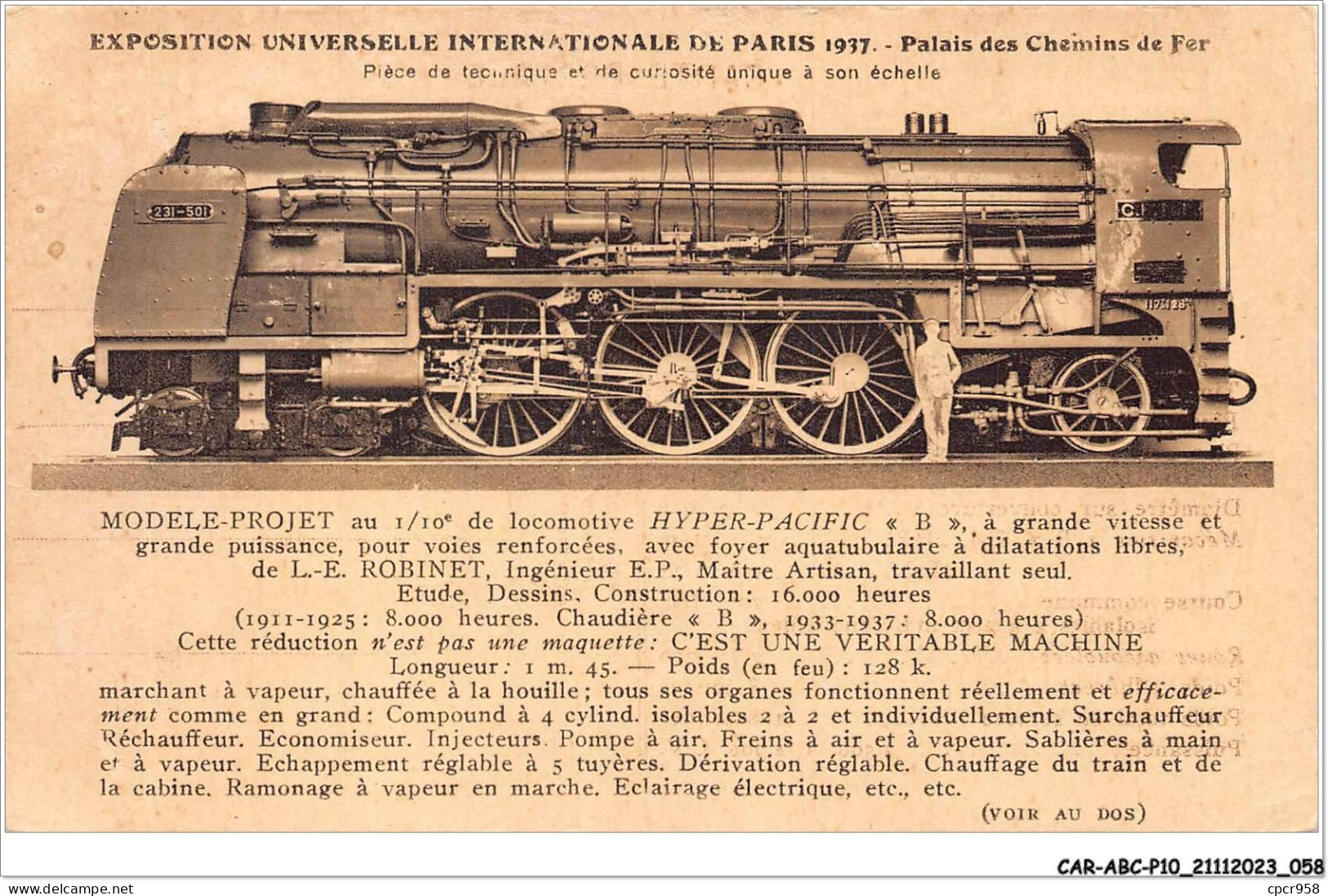 CAR-ABCP10-0932 - TRAIN - EXPOSITION UNIVERSELLE INTERNATIONAL DE PARIS 1937 - PALAIS DES CHEMINS DE FER  - Trains