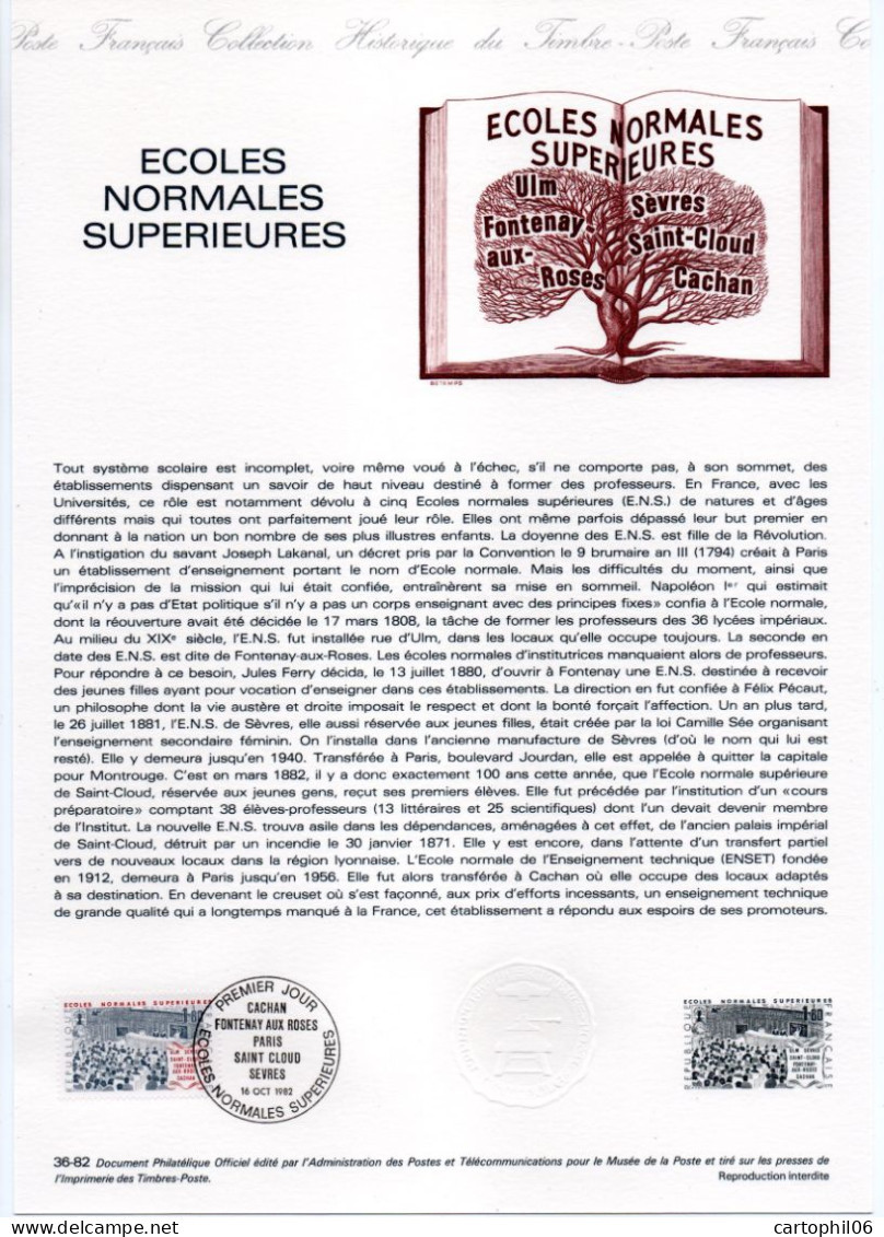 - Document Premier Jour LES ÉCOLES NORMALES SUPÉRIEURES 16.10.1982 - - Documents Of Postal Services