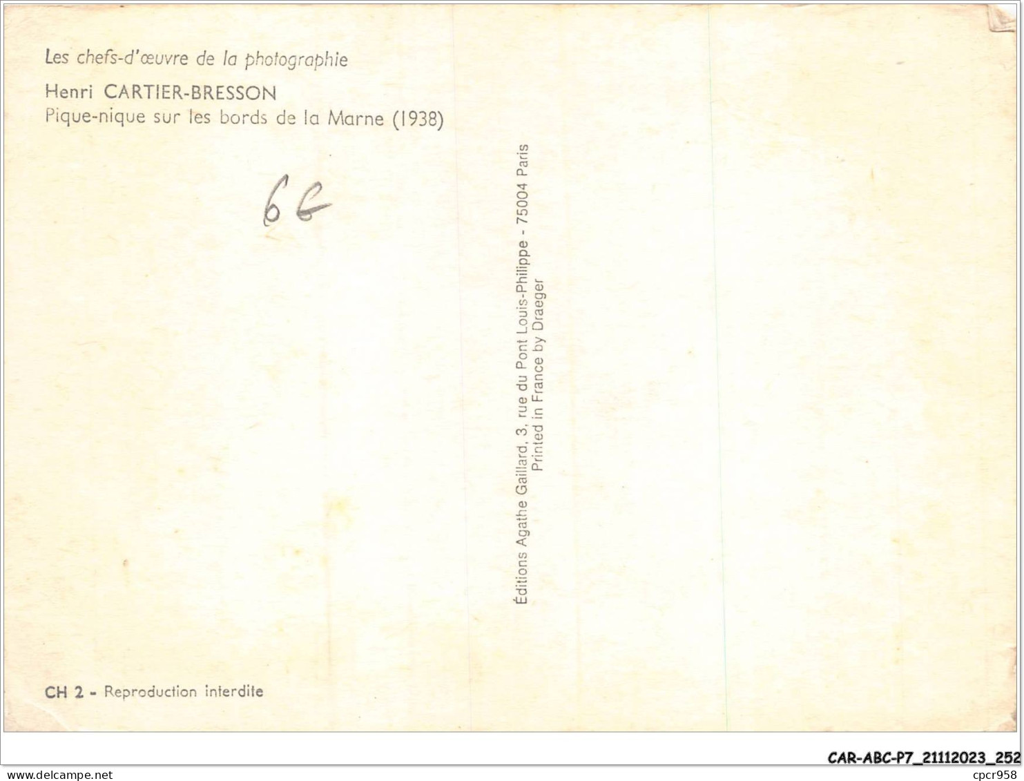 CAR-ABCP7-0699 - ILLUSTRATEUR - HENRI CARTIER-BRESSON - PIQUE-NIQUE SUR LES BORDS DE LA MARNE - 1938  - Sonstige & Ohne Zuordnung