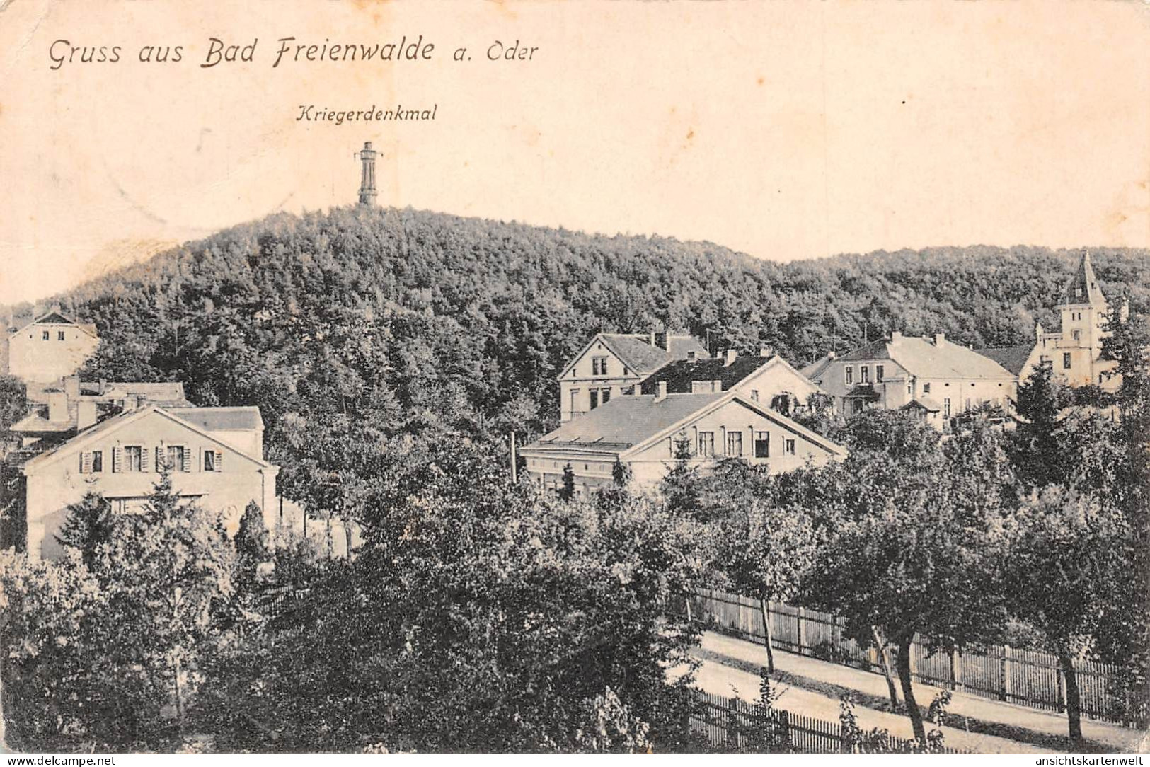 Bad Freienwalde Panorama Mit Kriegerdenkmal Gl1907 #168.135 - Other & Unclassified