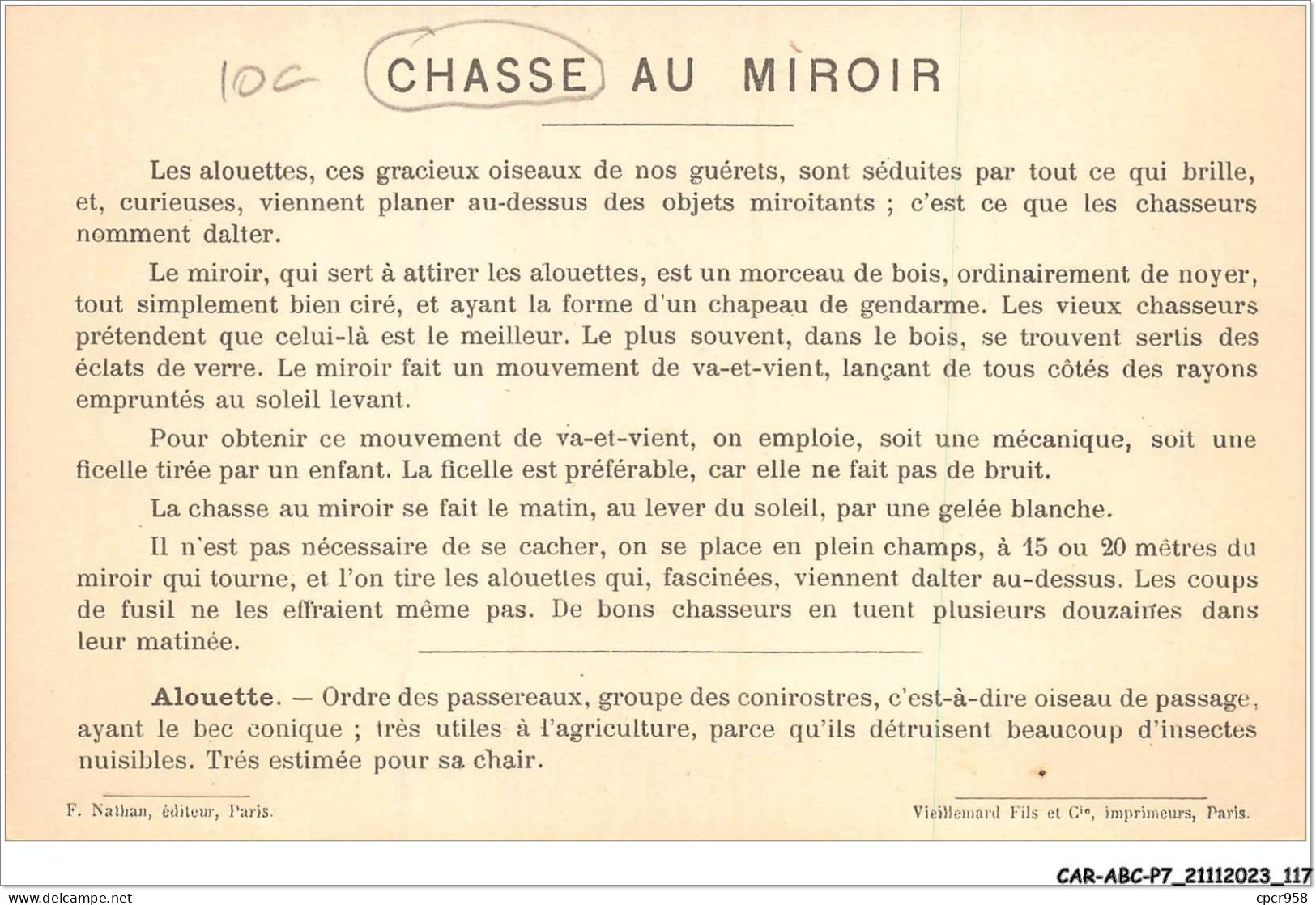 CAR-ABCP7-0632 - CHASSE AU MIROIR - ALOUETTE - FRANCE  - Chasse