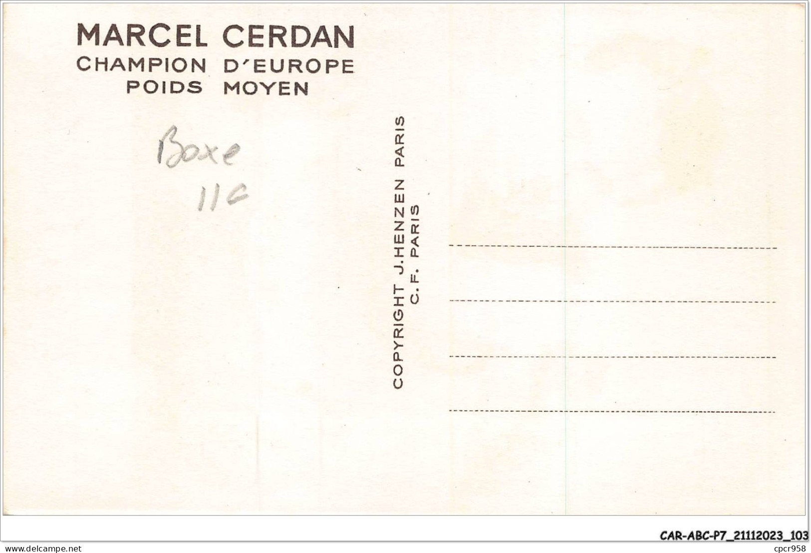 CAR-ABCP7-0625 - BOXE - MARCEL CERDAN - CHAMPION D'EUROPE POIDS MOYEN  - Boxsport