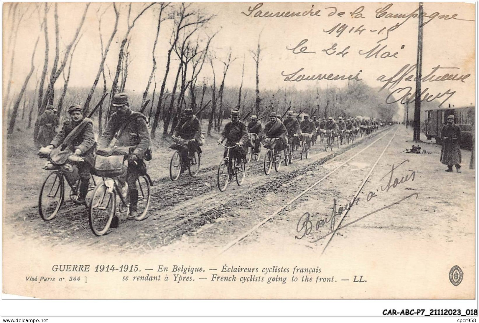 CAR-ABCP7-0583 - CYCLISME - GUERRE 1914-1915 - EN BELGIQUE - ECLAIREURS CYCLISTES FRANCAIS  - Wielrennen