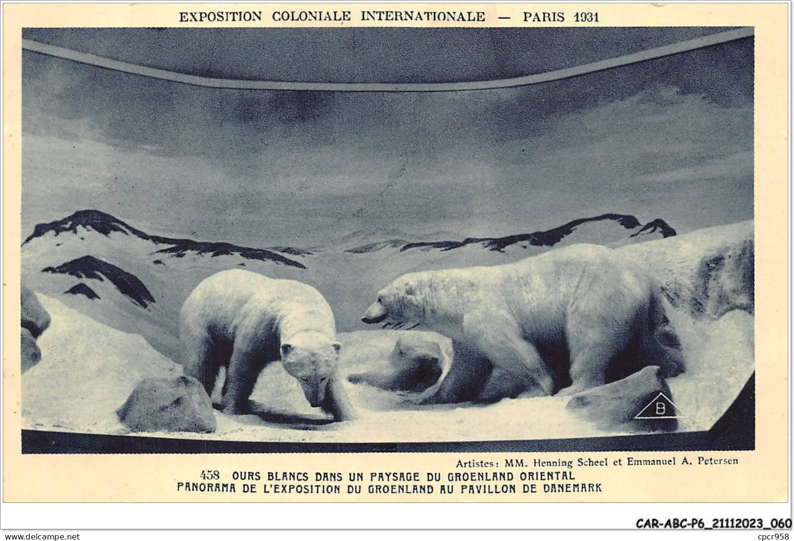 CAR-ABCP6-0509 - OURS - EXPOSITION COLONIALE INTERNATIONALE - PARIS - OURS BLANCS DANS UN PAYSAGE DU GROENLAND ORIENTAL - Bears