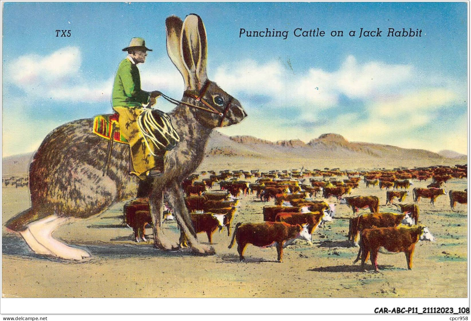 CAR-ABCP11-1049 - MONTAGE SUREALISME - PUNCHING CATTLE ON A JACK RABBIT  - Animaux Habillés