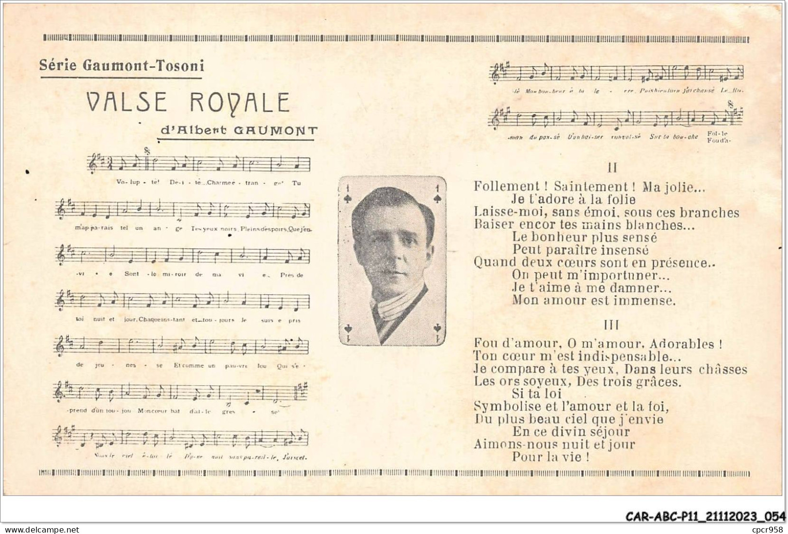 CAR-ABCP11-1022 - MUSIQUE - SERIE GAUMONT-TOSONI - VALSE ROYALE - D'ALBERT GAUMONT  - Musica E Musicisti