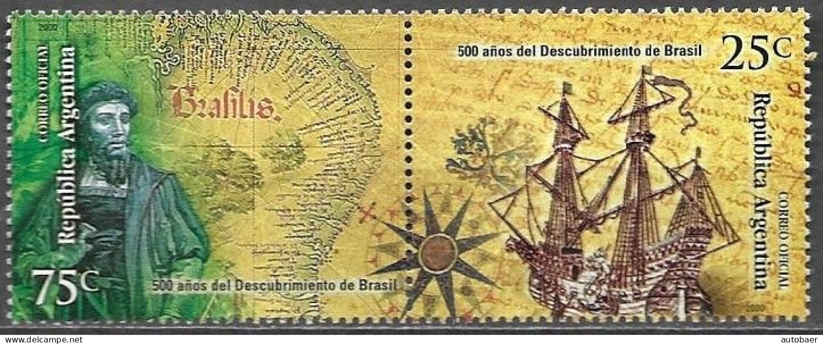 Argentina 2000 500 Years Anos Descubrimiento De Brasil Discovery Of Brazil Mi. 2569-70 Se-tenant MNH Postfrisch Neuf ** - Ungebraucht