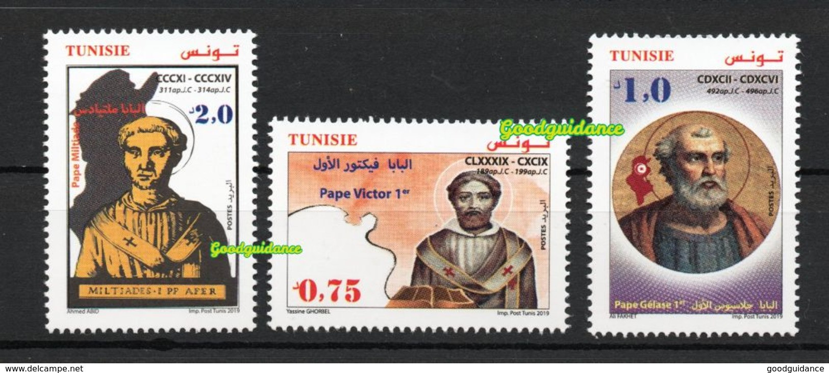 2019 - Tunisie - Les Trois Papes Africains Berbères : Victor 1er – Miltiade – Gélase 1er - Emission Complète 3v.MNH** - Tunisia