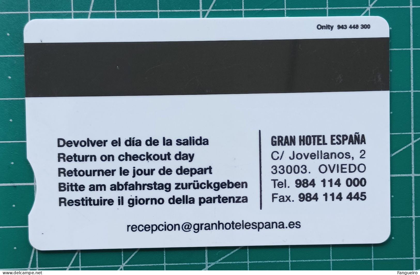 SPAIN HOTEL KEY CARD GRAN HOTEL OVIEDO - Chiavi Elettroniche Di Alberghi