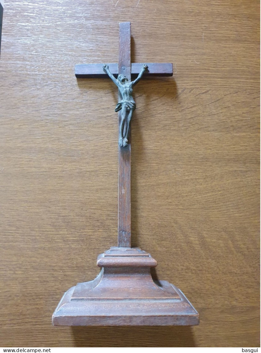 Ancien Crucifix Janséniste Bois Et Bronze 19ème - Religión & Esoterismo