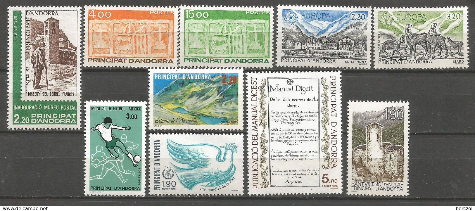 ANDORRE ANNEE 1986 LOT DE 10 TP N°345 à 354 NEUFS** MNH TB COTE 27,10 € - Unused Stamps