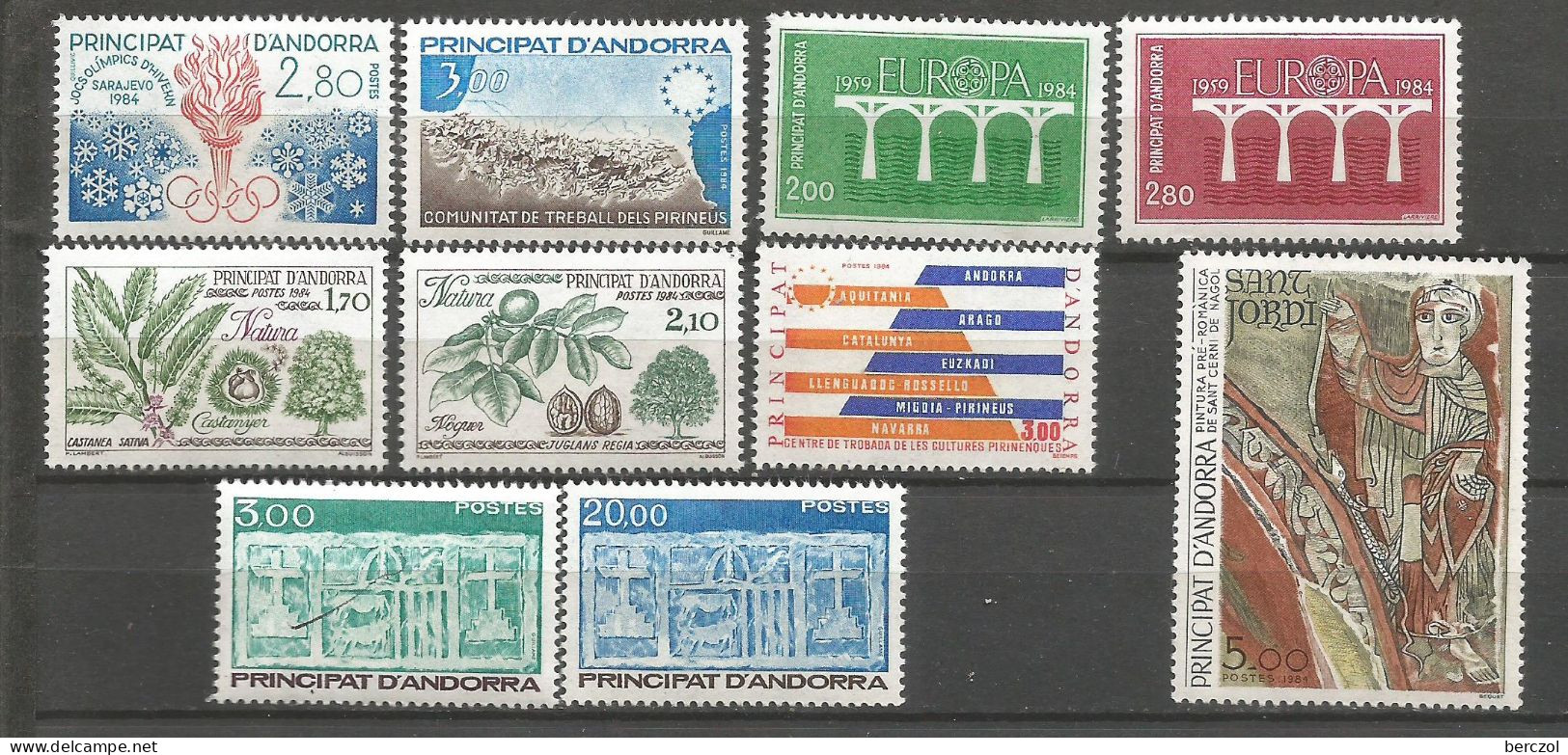 ANDORRE ANNEE 1984 LOT DE 10 TP N°327 à  336 NEUFS** MNH TB COTE 32,60 € - Ungebraucht