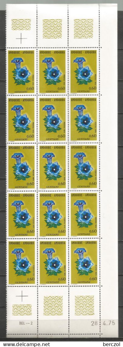 ANDORRE ANNEE 1975 N°245 NEUFS** MNH BLOC DE 15 EX TB COTE 9,00 €  - Neufs