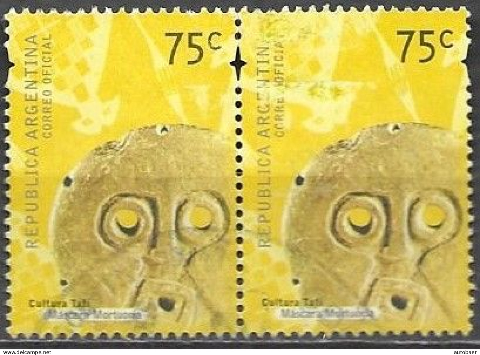 Argentina 2000 Definitives Culture Mascara Mortuoria Death Mask Mi. 2594 Pair Used Cancelled Gestempelt Oblitéré - Gebraucht