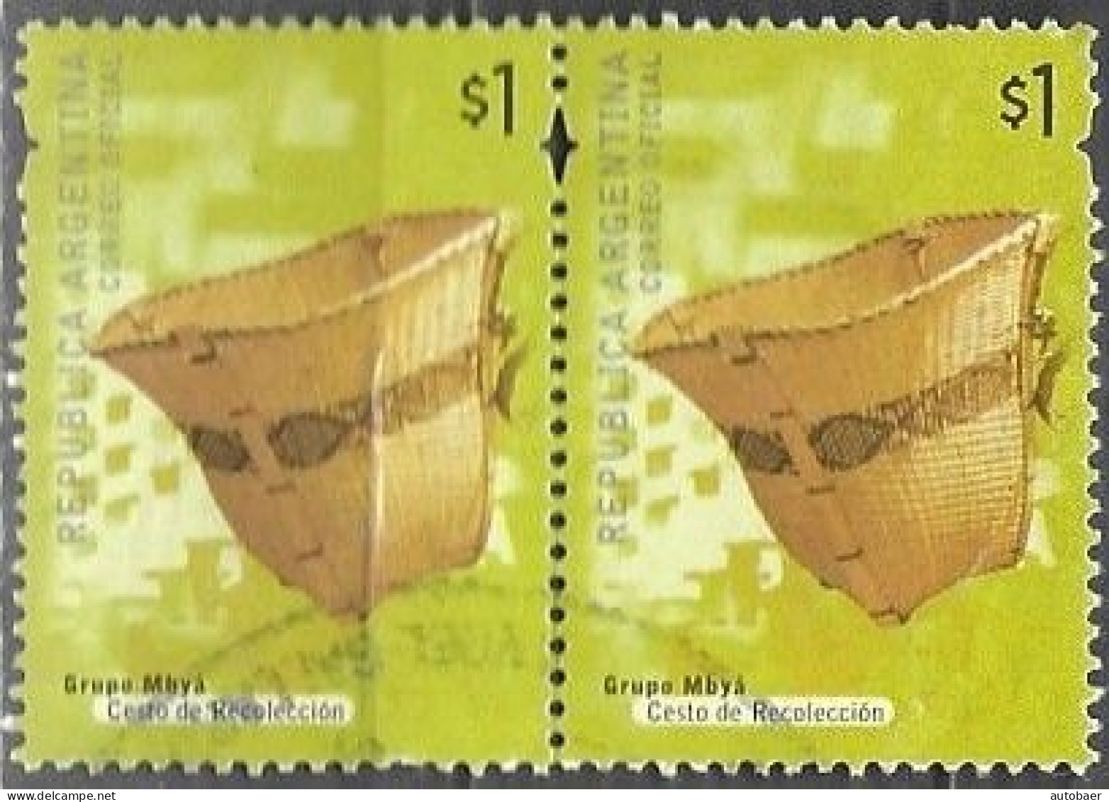 Argentina 2000 Definitives Culture Cesto Di Racolta Basket Mi. 2595 I Pair Used Cancelled Gestempelt Oblitéré - Used Stamps