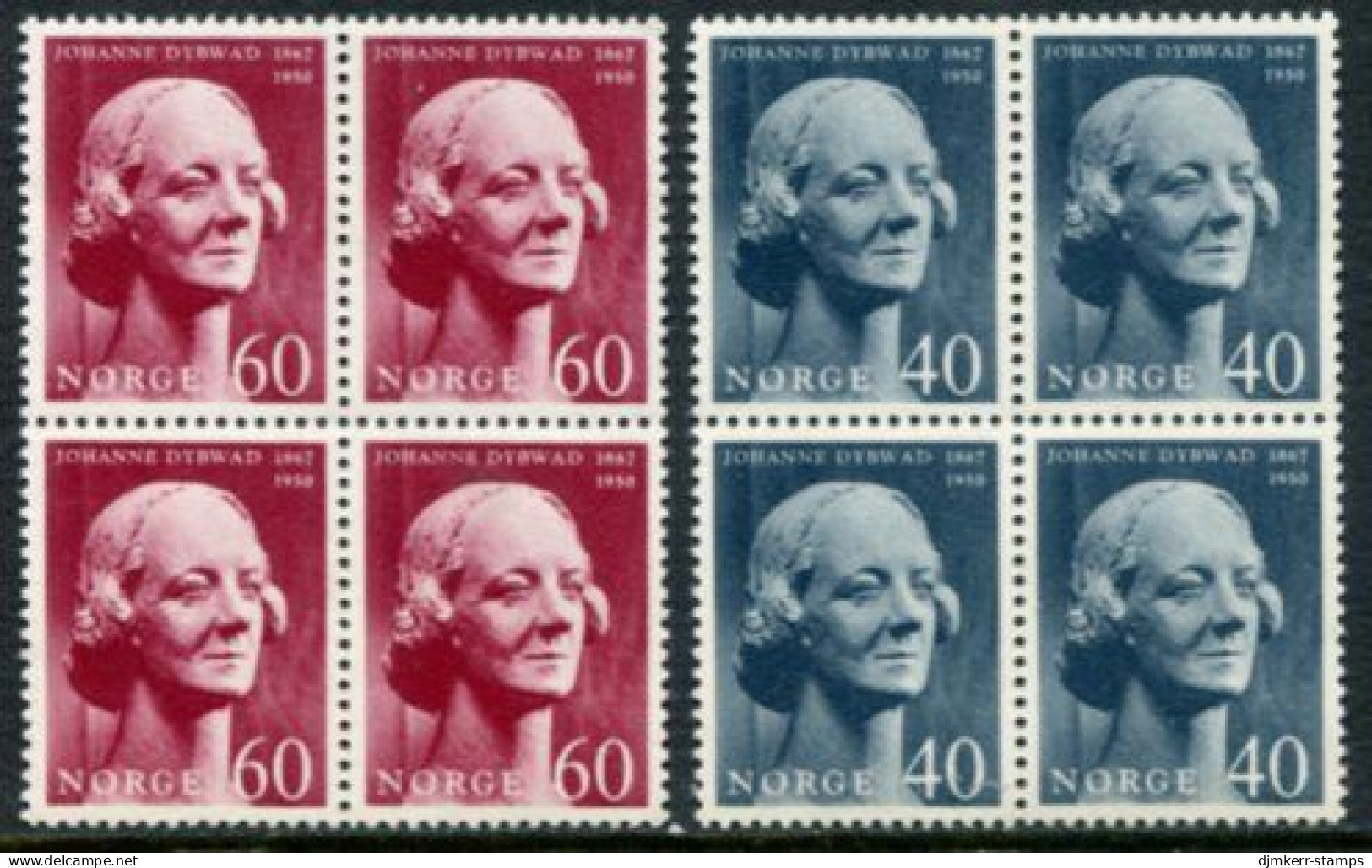 NORWAY 1967 Dybwad Birth Centenary  Blocks Of 4 MNH / **.  Michel 557-58 - Unused Stamps