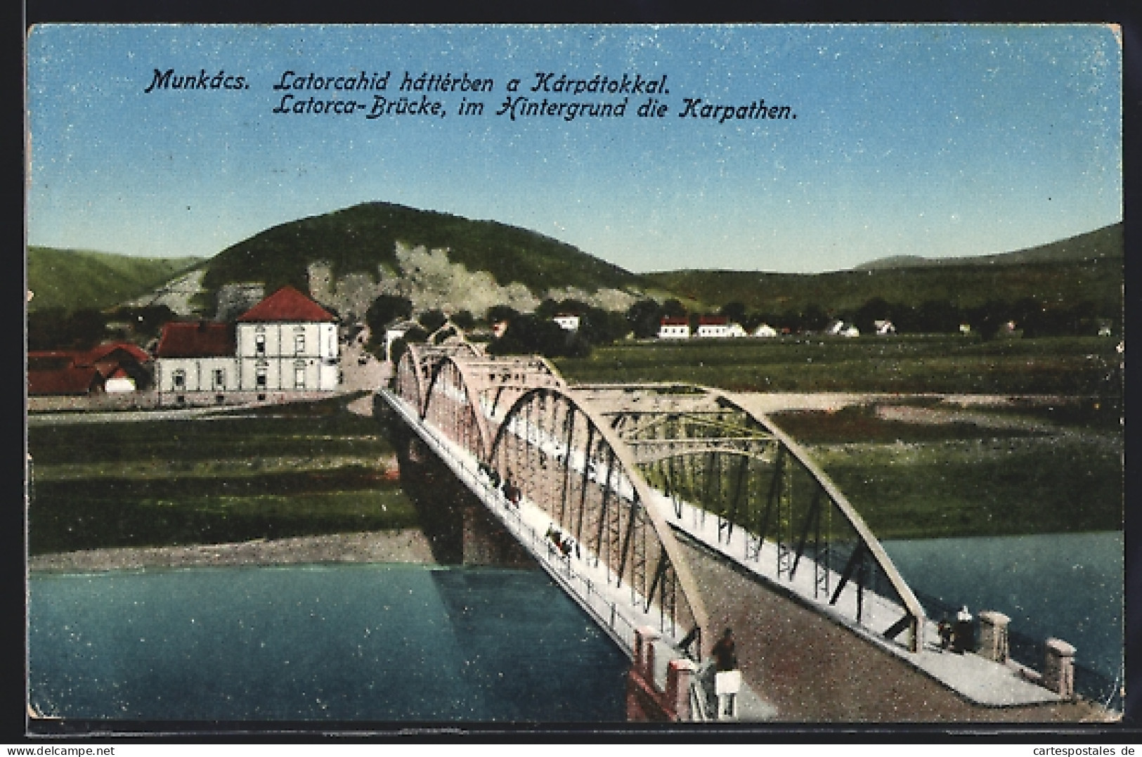 AK Munkács, Latorca-Brücke, Im Hintergrund Die Karpathen  - Ukraine