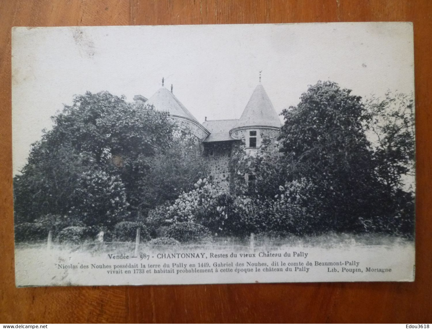 Carte Postale 587 Chantonnay Vieux Chateau Du Pally Lib. Poupin Mortagne V - Chantonnay