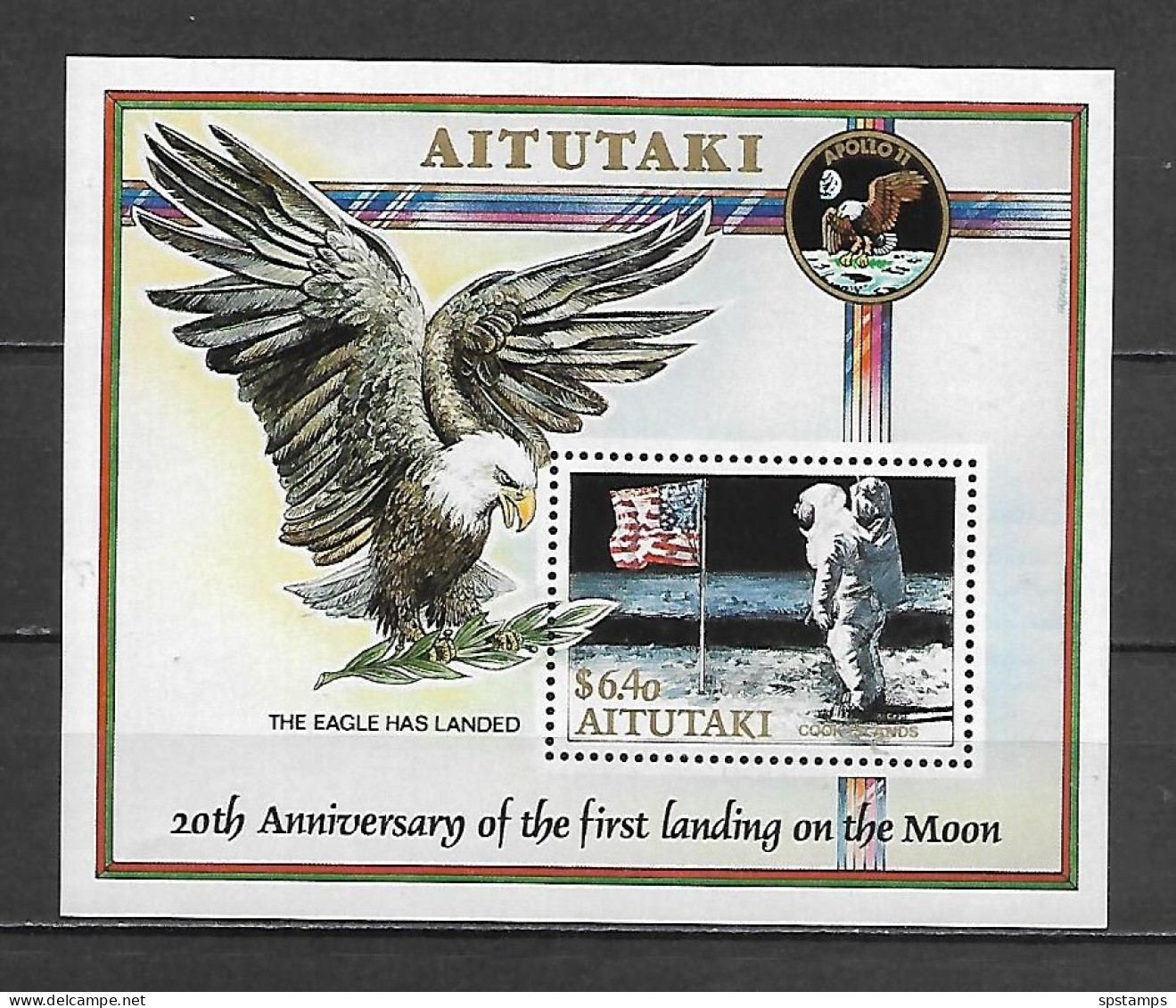 Aitutaki 1989 Space - The 20th Anniversary Of The First Manned Landing On Moon MS MNH - Océanie