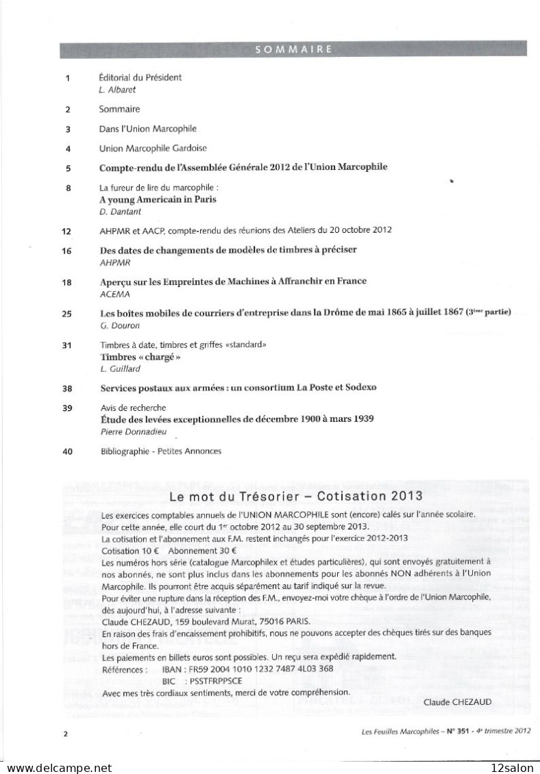 LES FEUILLES MARCOPHILES  Scan Sommaire N°351 - Frans