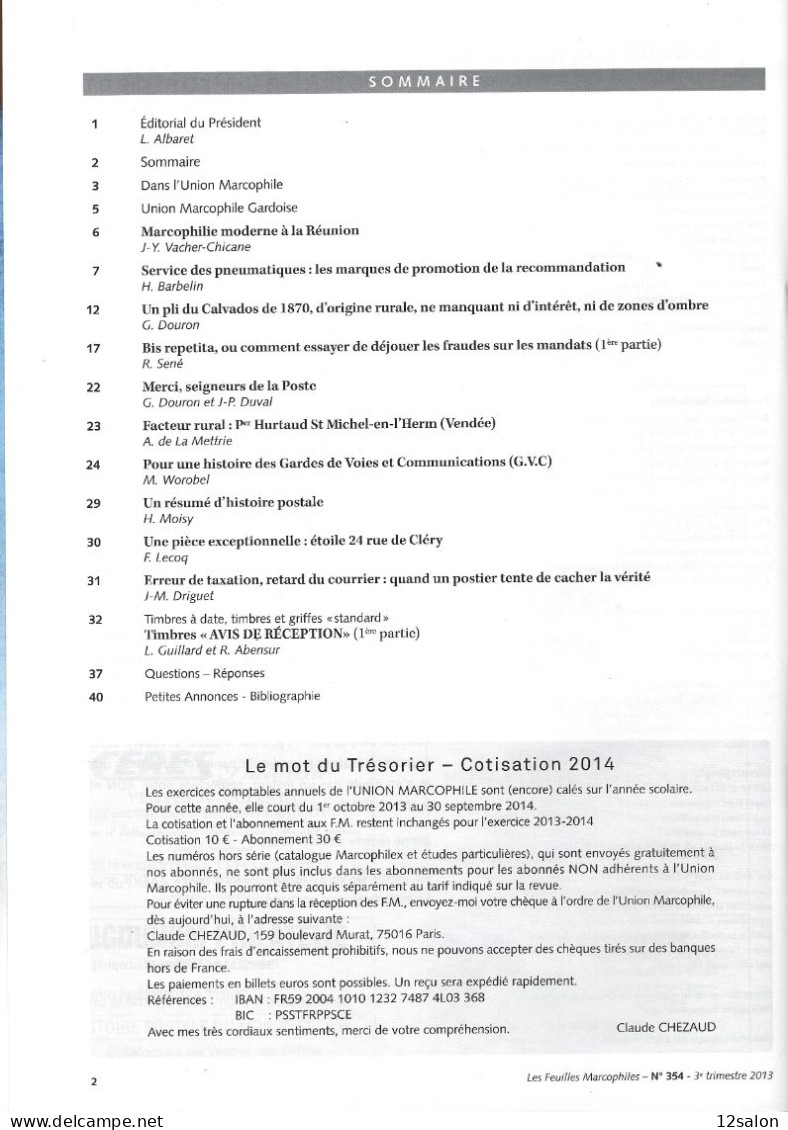 LES FEUILLES MARCOPHILES  Scan Sommaire N°354 - Français