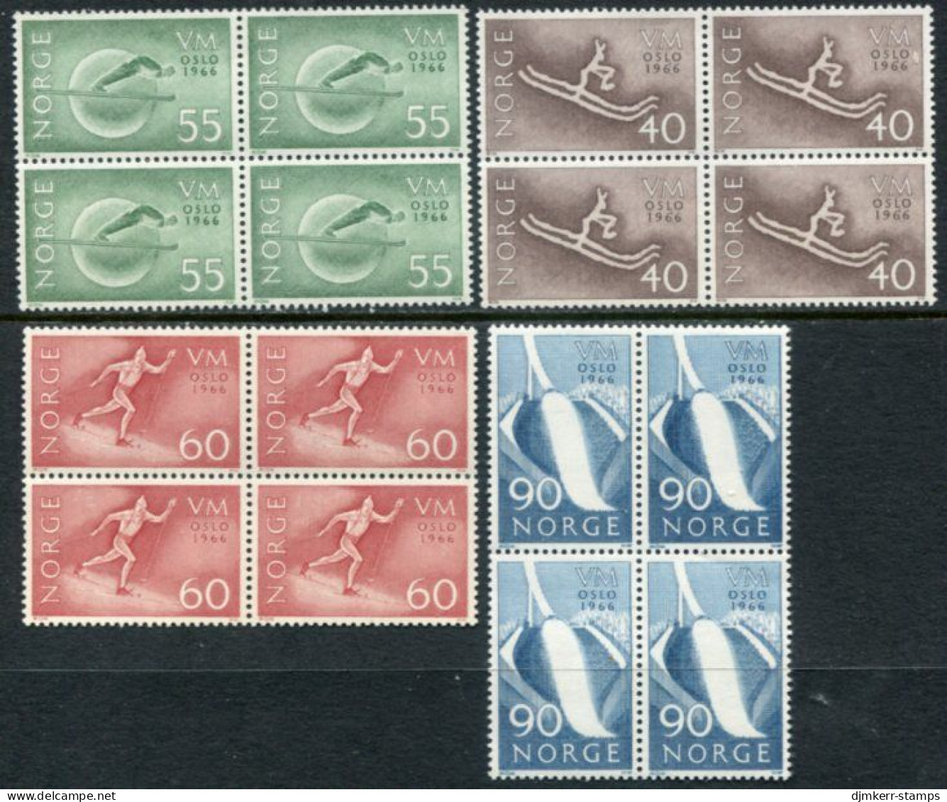 NORWAY 1966 Skiing World Champenships Blocks Of 4 MNH / **.  Michel 537-40 - Nuovi