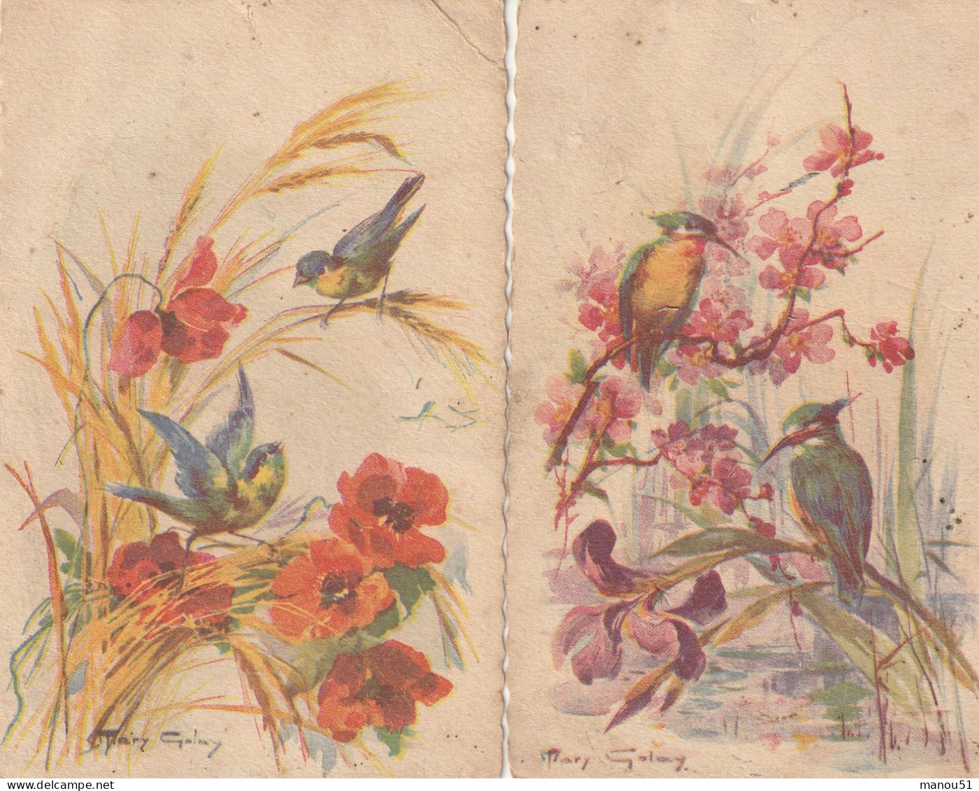 Illustrateur - Oiseaux - Mary GALAY - 2 CPA - Autres & Non Classés