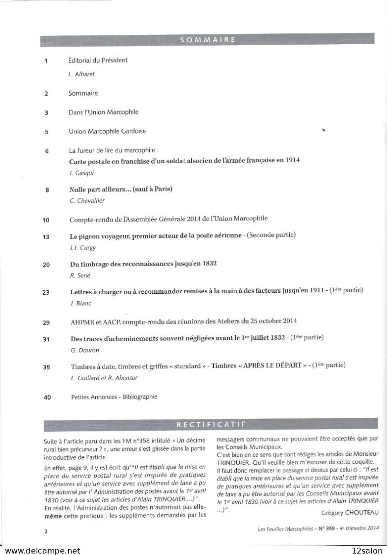 LES FEUILLES MARCOPHILES  Scan Sommaire N°359 - Français