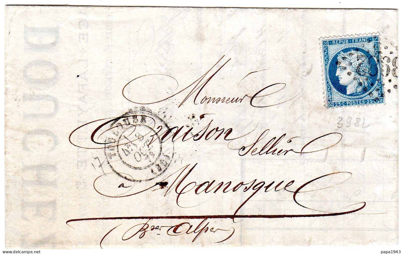 1873  CAD T 17 De TOULOUSE  G C 3982  Nvoyée à MANOSQUE - 1849-1876: Periodo Clásico