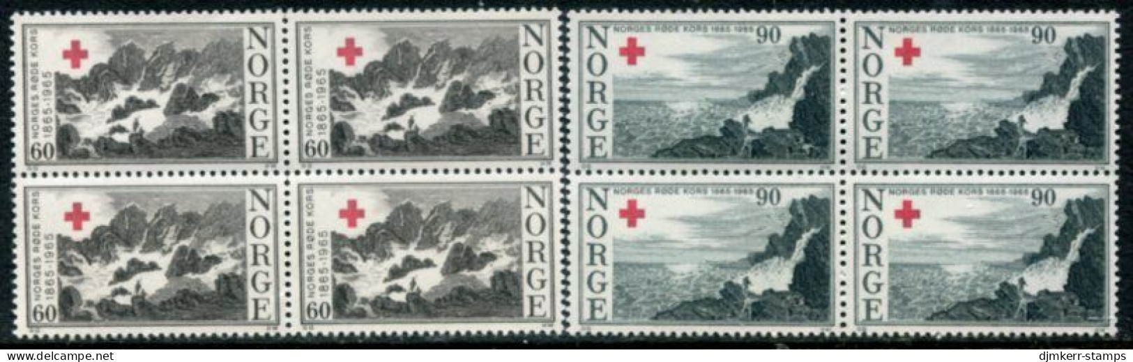 NORWAY 1965 Red Cross Centenary Blocks Of 4 MNH / **.  Michel 530-31 - Unused Stamps