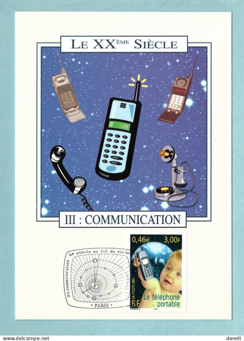 Carte Maximum 2001 - Le Siècle Au Fil Du Timbre - La Communication - Le Téléphone Portable YT 3374 - Paris - 2000-2009