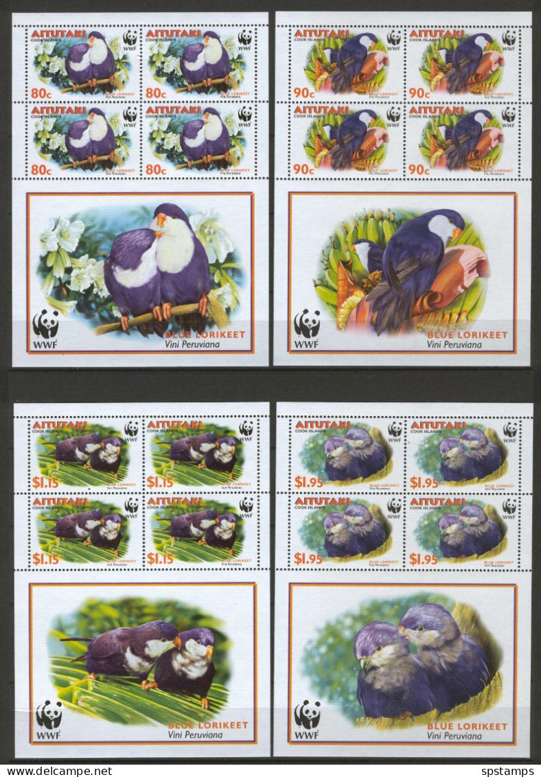 Aitutaki 2002 Birds - Parrots WWF Sheets Of 4 Sets MNH - Papageien