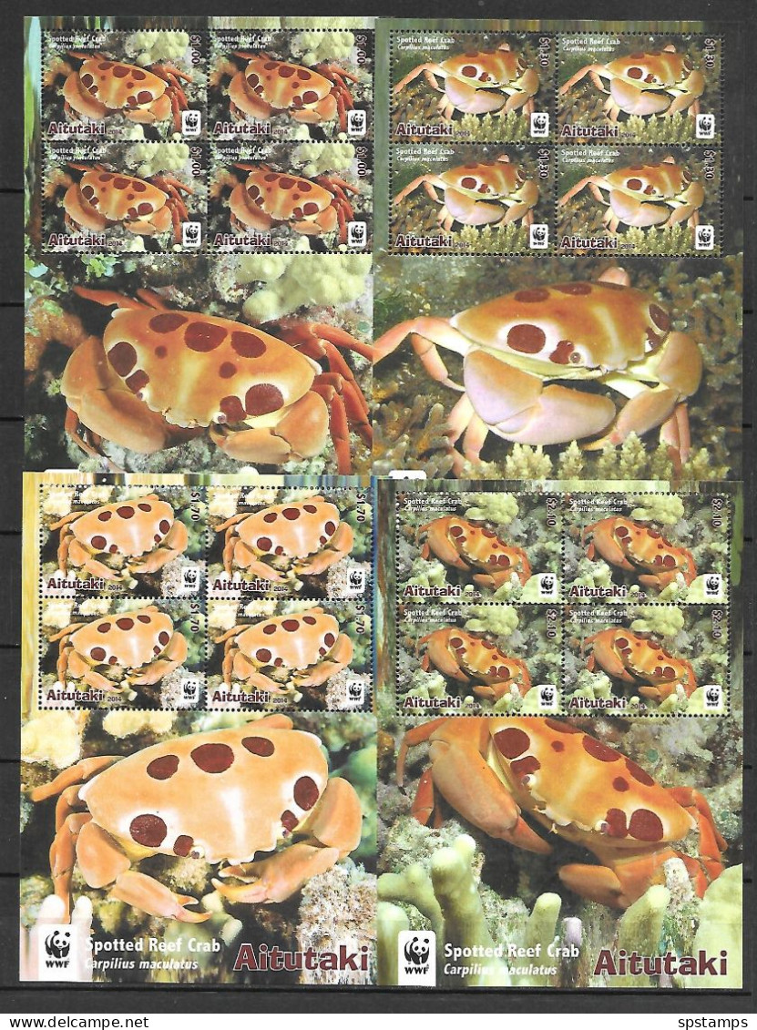 Aitutaki 2014 Marine Life - Spotted Reef Crabs WWF - Sheetlets Of 4 Sets MNH - Vie Marine