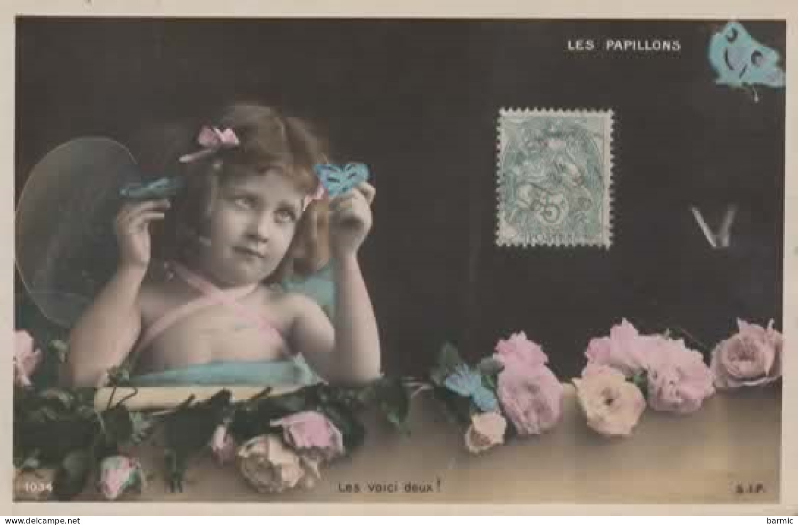 FANTAISIE, JEUNE FILLES, PAPILLONS, FLEURS COULEUR  REF 16275 - Autres & Non Classés