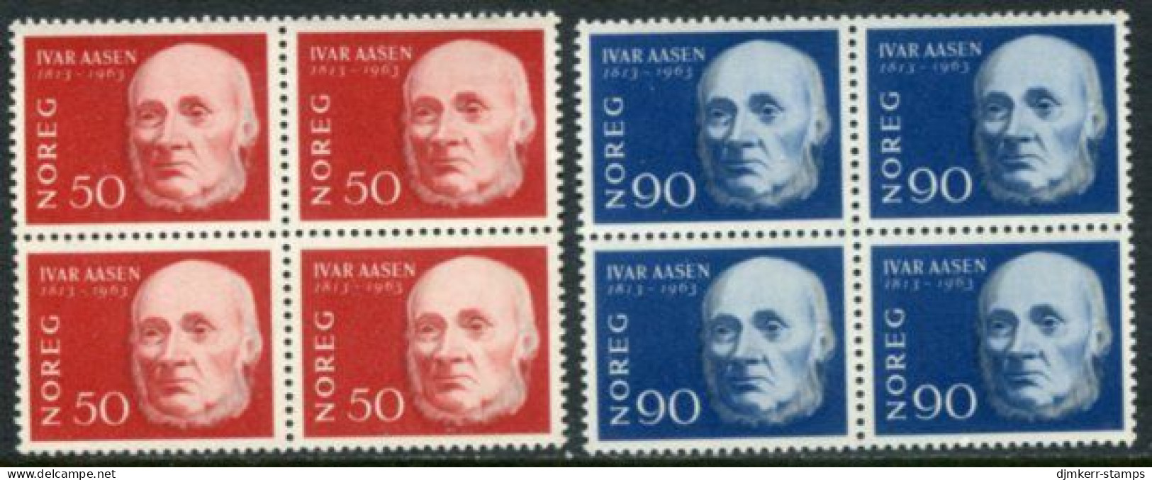 NORWAY 1963  Aasen Birth Anniversary Blocks Of 4 MNH / **.  Michel 496-97 - Neufs