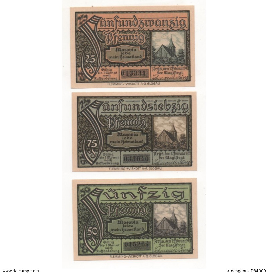 NOTGELD - ARYS - 3 Different Notes - 25 & 50 & 75 Pfennig - 1920 (A066) - Lokale Ausgaben