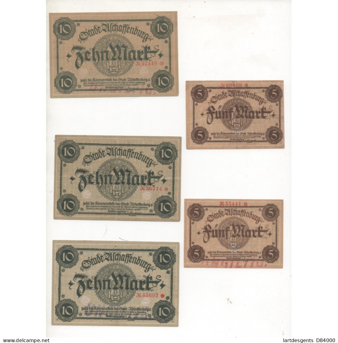 NOTGELD - ASCHAFFENBURG - 7 Different Notes 5 & 10 & 20 Mark - 2 Series - 1918 (A073) - Lokale Ausgaben