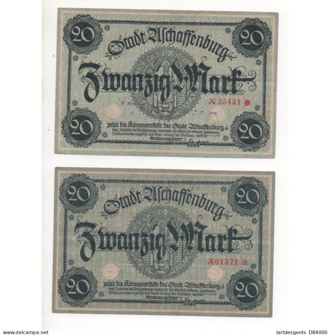 NOTGELD - ASCHAFFENBURG - 7 Different Notes 5 & 10 & 20 Mark - 2 Series - 1918 (A073) - Lokale Ausgaben