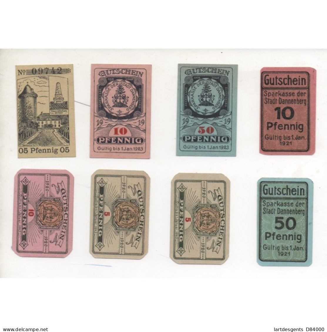 NOTGELD - DANNENBERG - 8 Different Notes - 5 & 10 & 50 Pfennig (D002) - Lokale Ausgaben