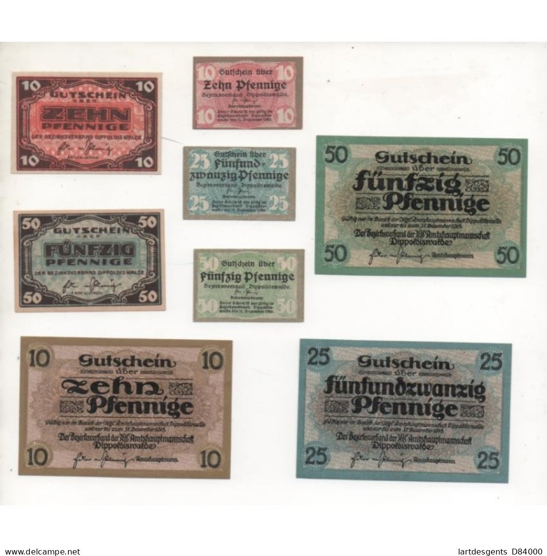 NOTGELD - DIPPOLDISWALDE - 8 Different Notes - 10 & 25 & 50 Pfennig (D023) - Lokale Ausgaben