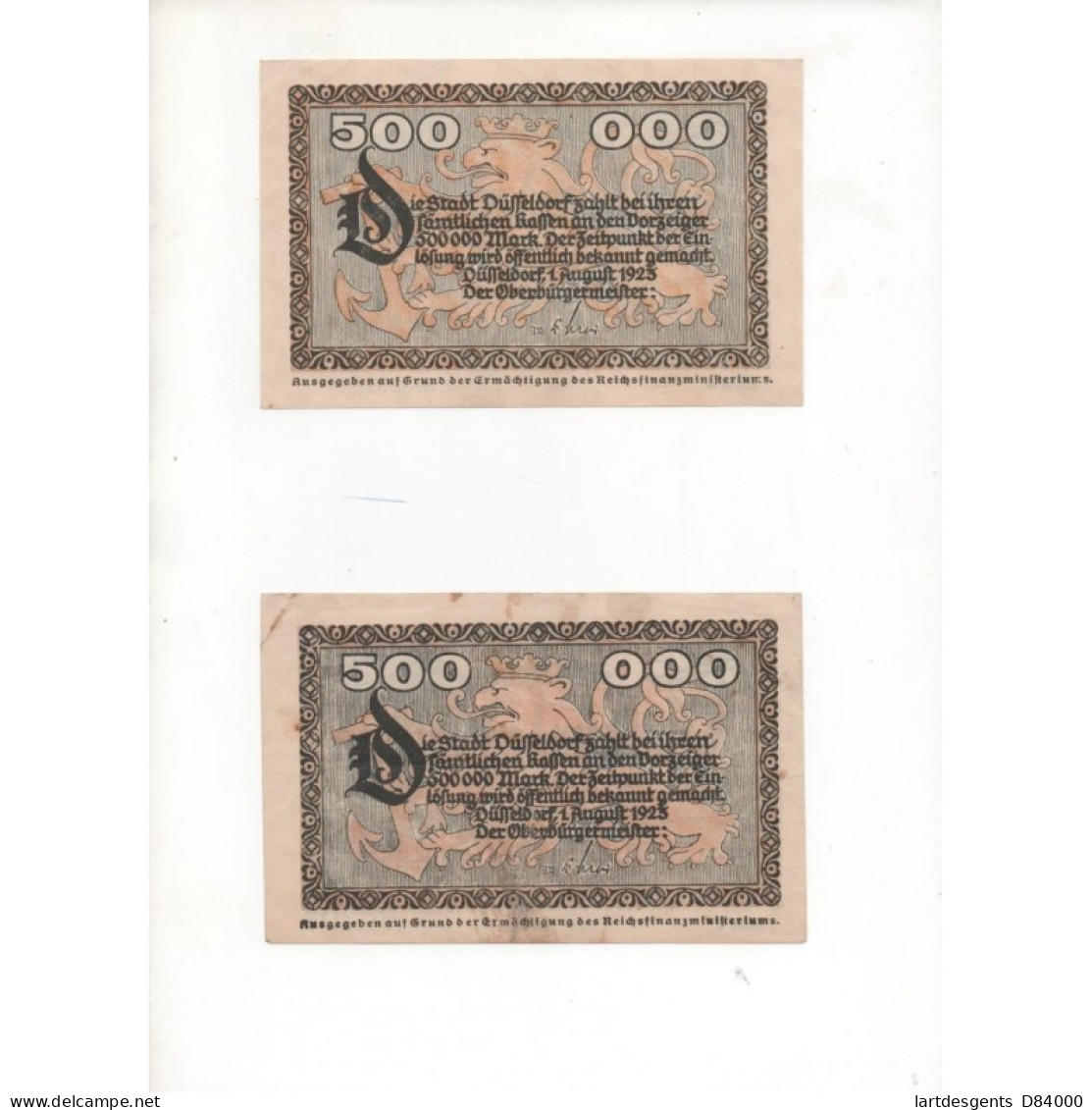 NOTGELD - DÜSSELDORF - 2 Notes 500,000 Mark - With & Without Characters (D081) - [11] Emissions Locales