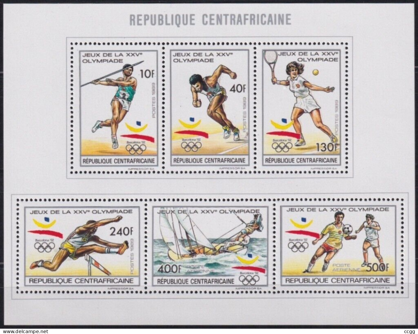 Olympische Spelen  1992 , Centraal Afrika - Zegels Tesamen In Blok Postfris - Verano 1992: Barcelona