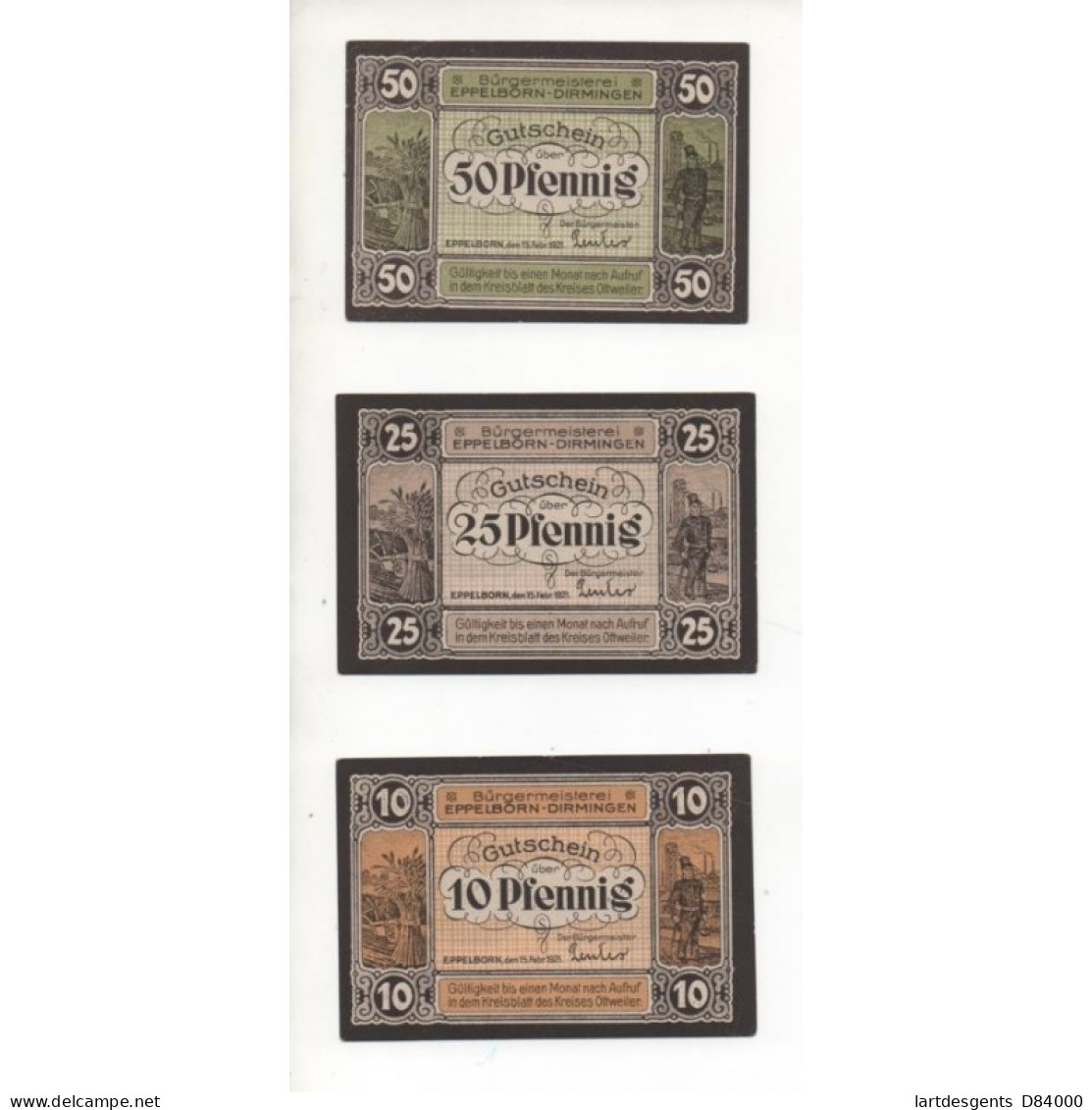 NOTGELD - EPPELBORN - 3 Different Notes 10 & 25 & 50 Pfennig (E044) - [11] Emissions Locales