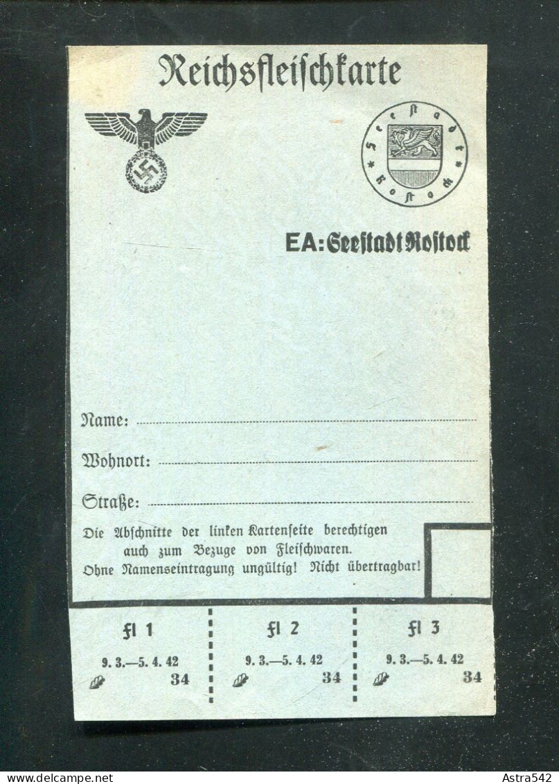 "REICHSFLEISCHKARTE" 1942, Ex Seestadt Rostock, Vgl. Foto (A2030) - Lettres & Documents