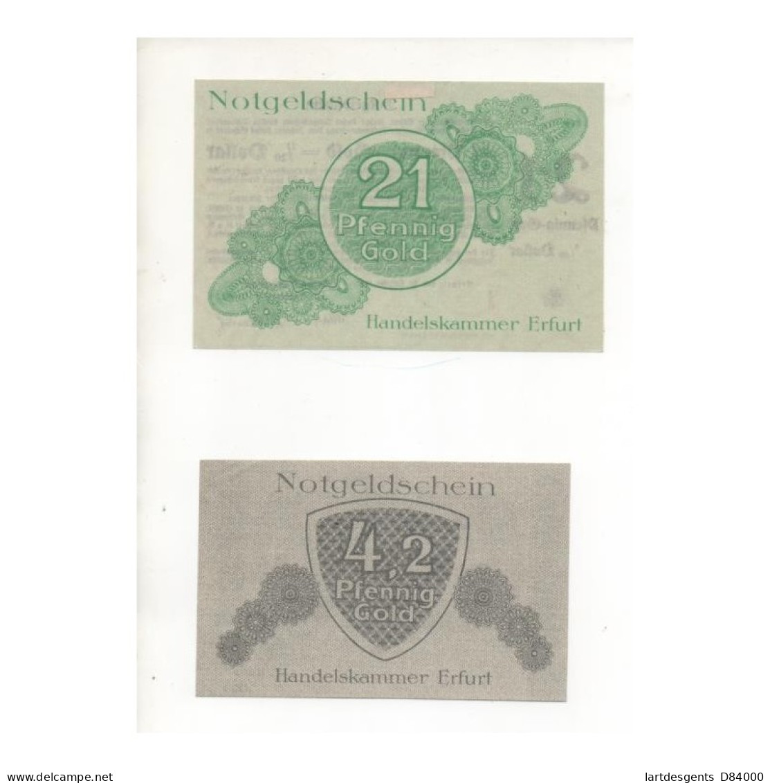 NOTGELD - ERFURT - 2 Different Notes - 4,2 & 21 Pfennig GOLD - 1923 (E048) - [11] Emissions Locales