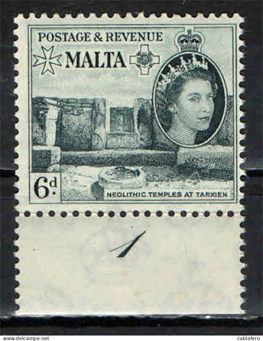 MALTA - 1958 - EFFIGIE DELLA REGINA ELISABETTA II E TEMPIO NEOLITICO A TARXIEN - MNH - Malta (...-1964)