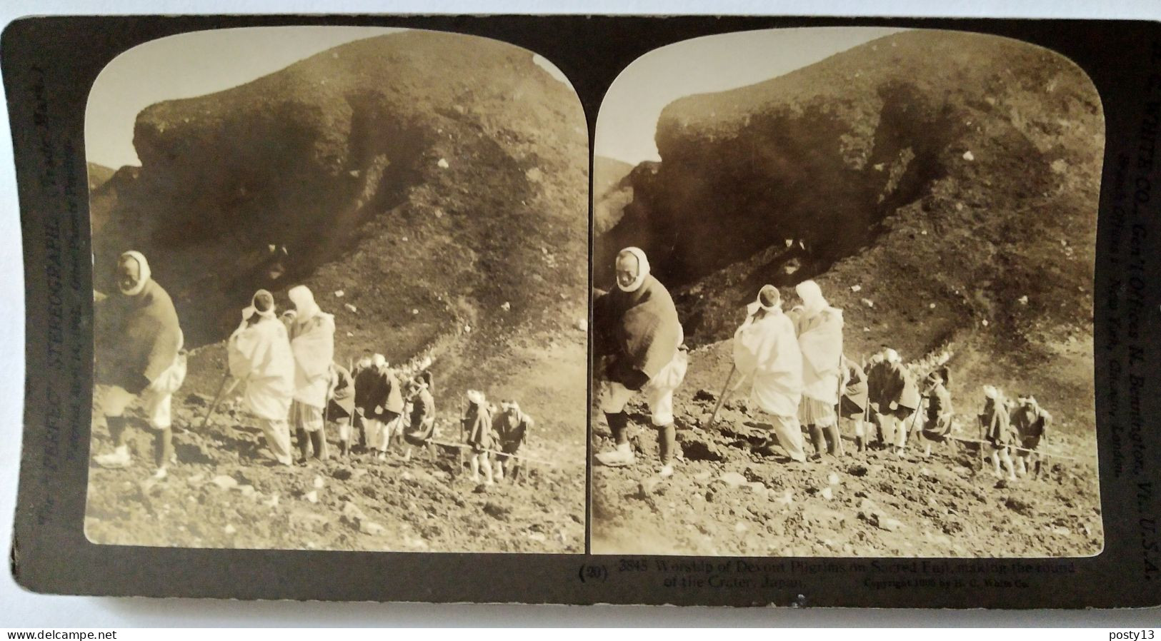 Photographie Stéréoscopique Pèlerins Montant Au Mont Fuji  - 1903 H.C White - TBE - Stereo-Photographie
